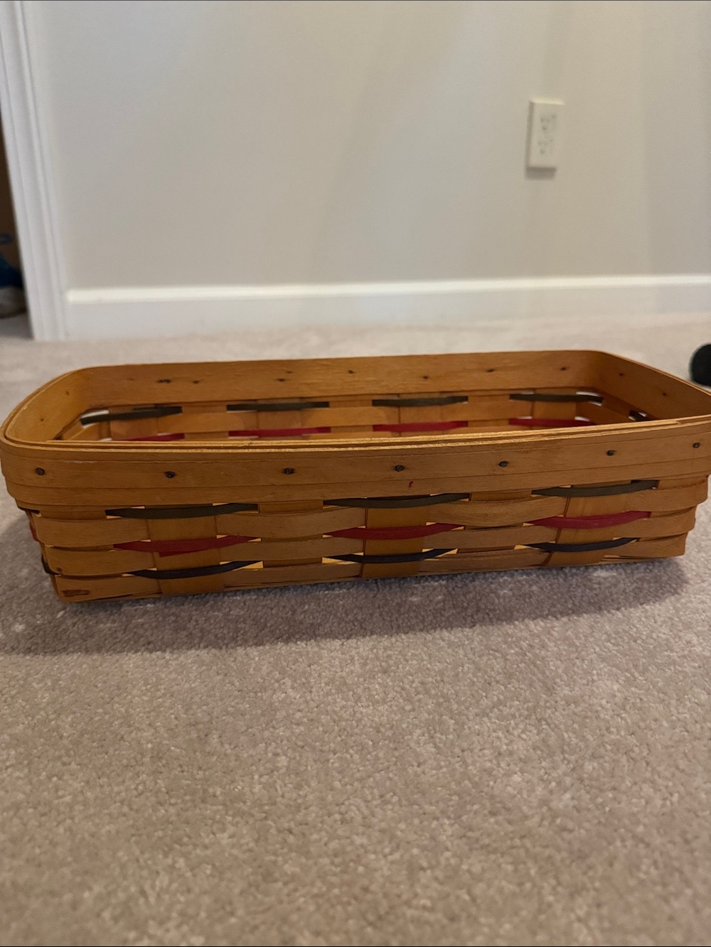 Longaberger Handwoven Natural Wood Accent Basket in Brown and Red